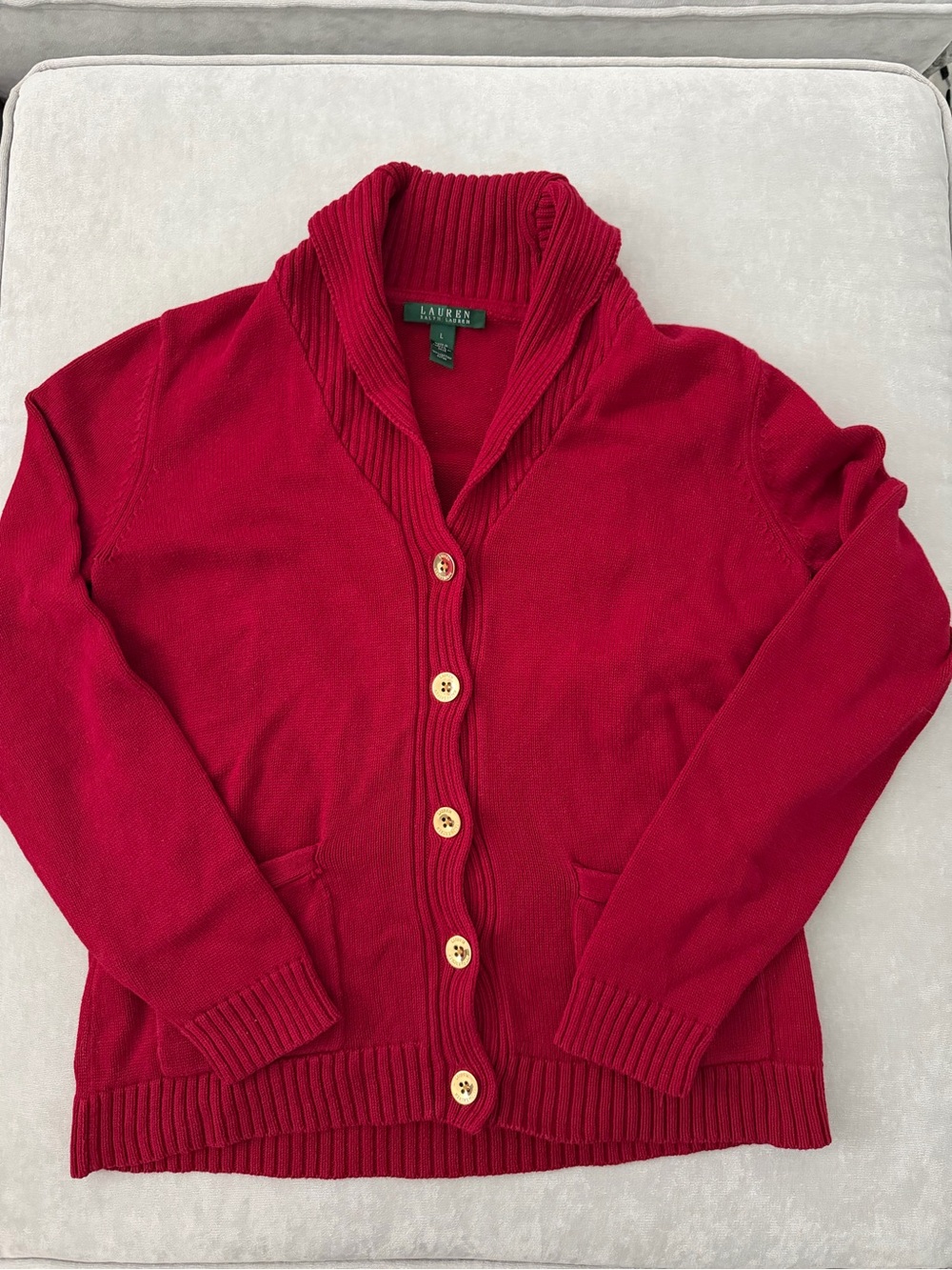 Lauren Ralph Lauren Red Button Cardigan